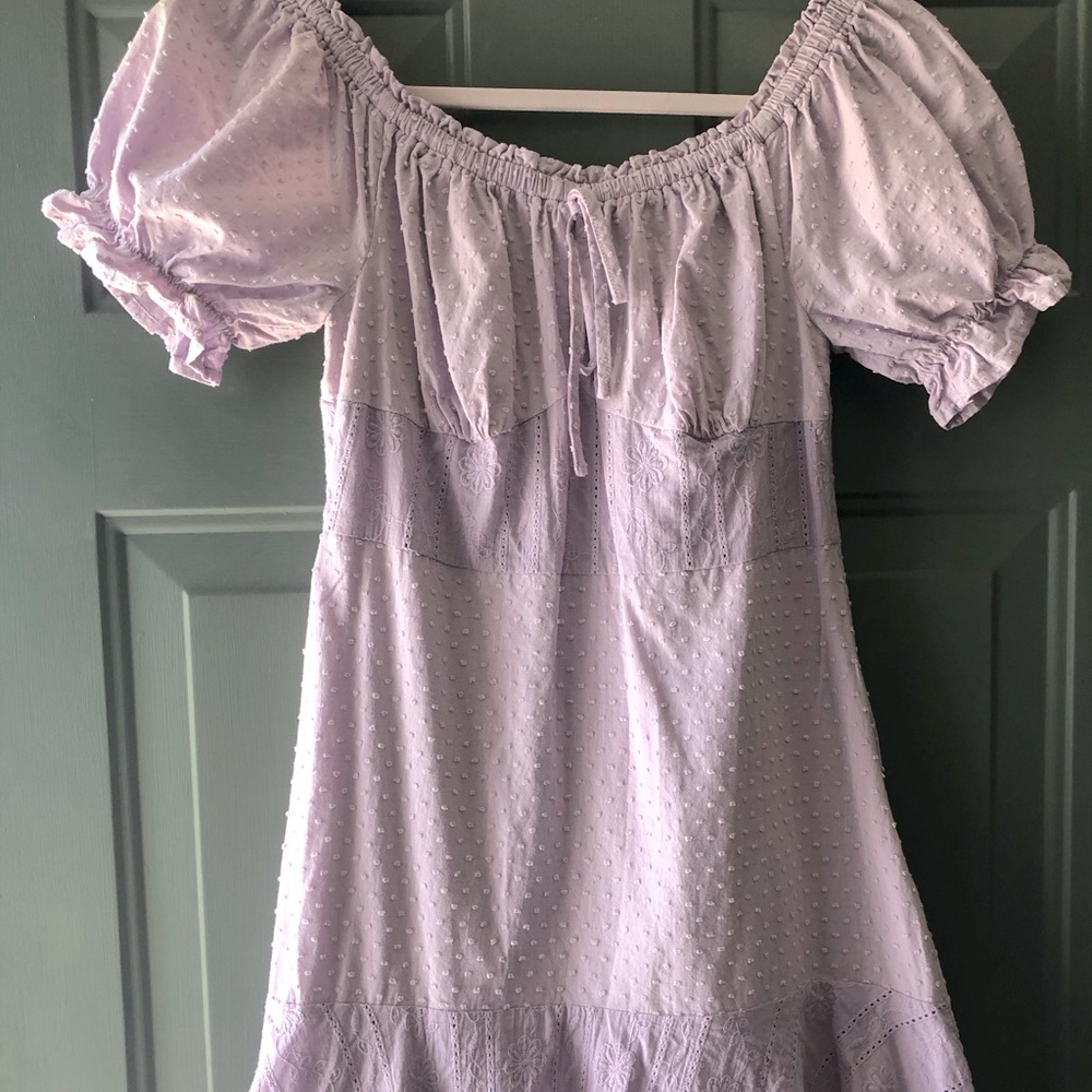 Francescas Lavender Purple Lace Linen Dress,